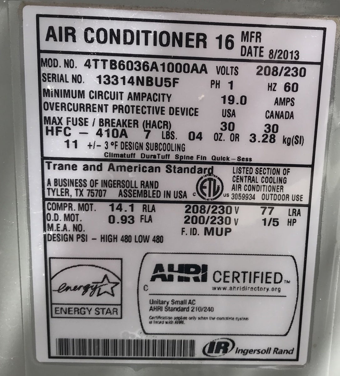 How many kilowatts for trane xb16 4ttb6036 running an hour diy home 